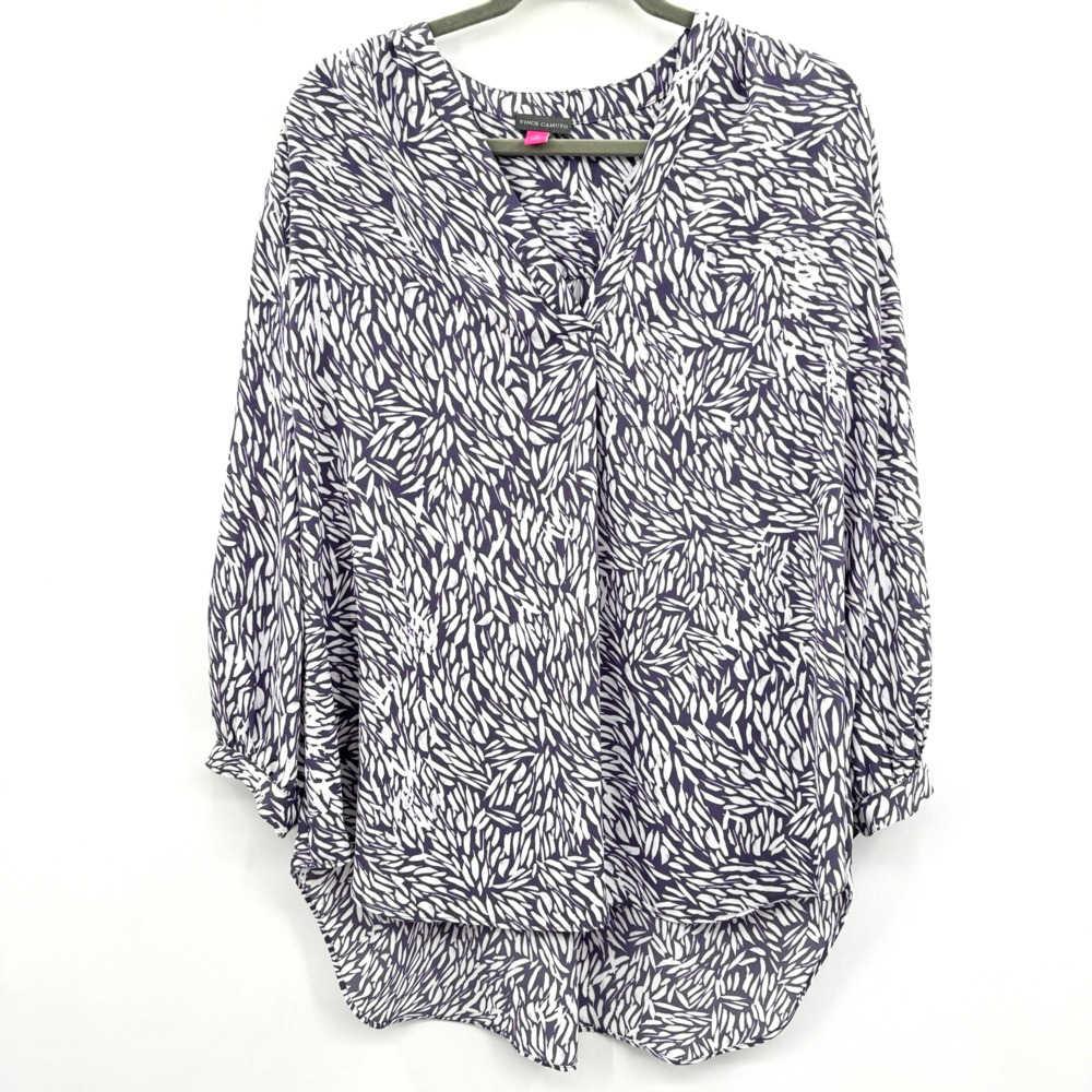 Vince Camuto Floral Popover Top Size 2X Purple White Boho Casual Office Colorful